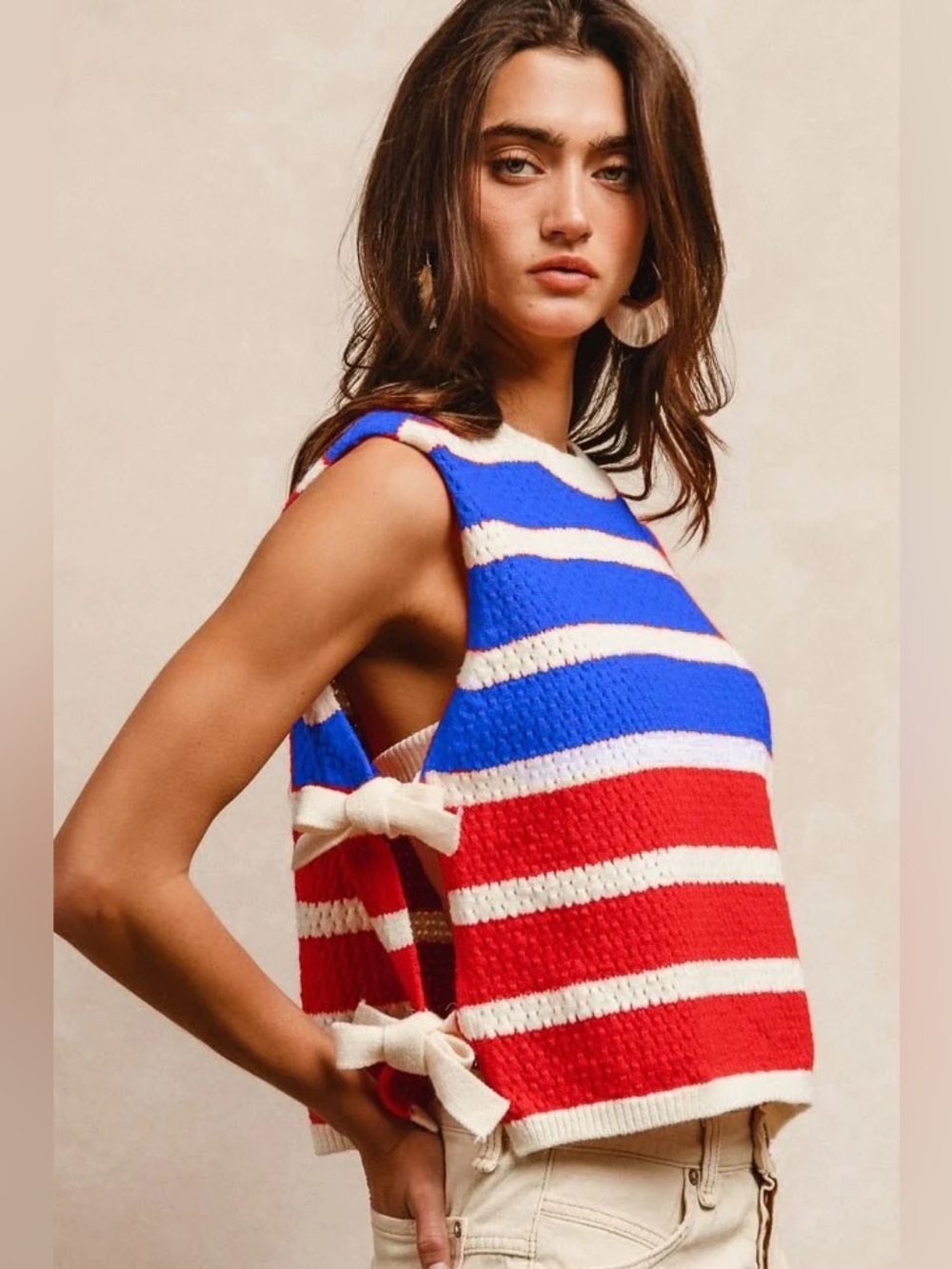 Bibi Striped Old Glory Sleeveless Knit Tank Red White and Blue
